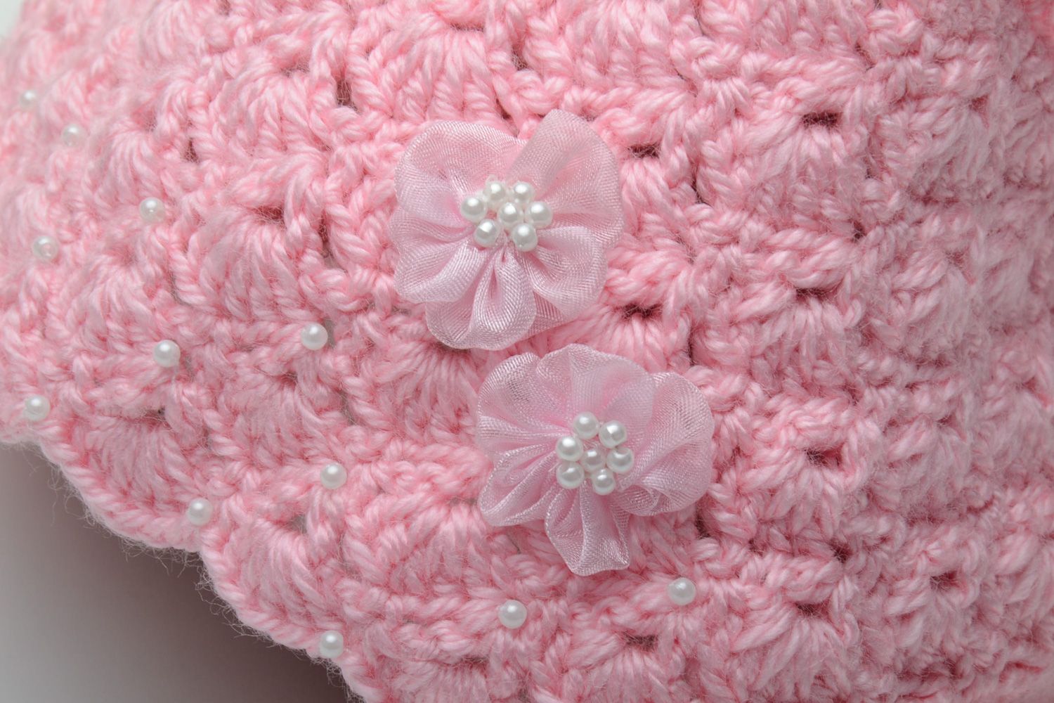 Handmade pink crochet baby set booties and hat 2 items photo 4