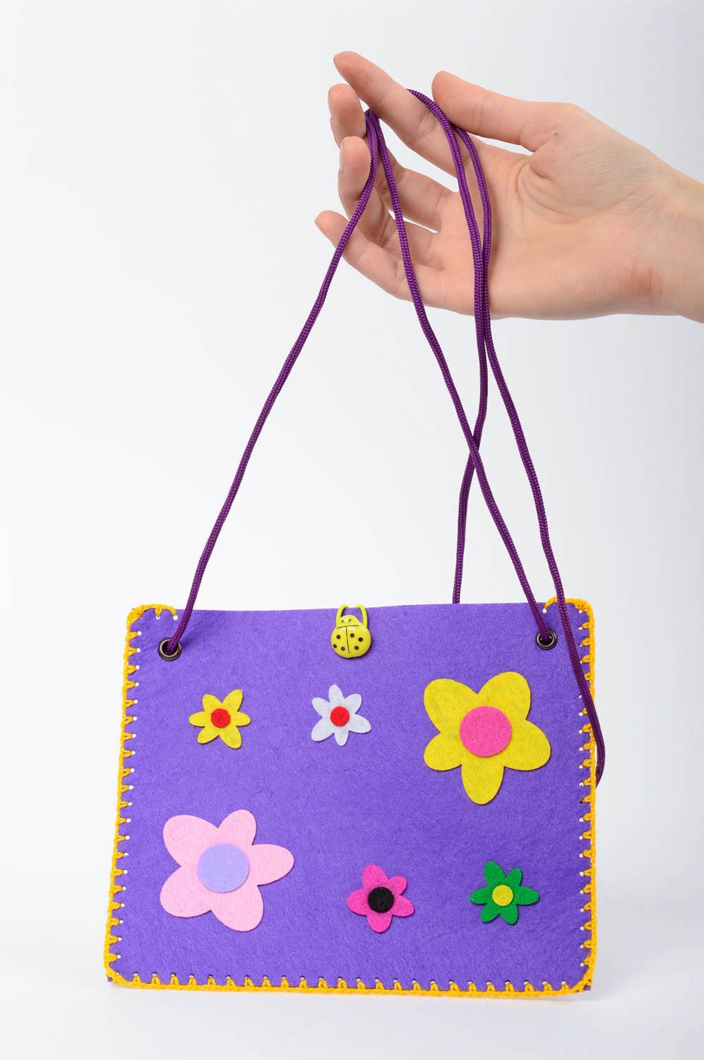 Сумка ручной работы сумка из фетра фиолетовая сумка для детей с цветочками фото 5