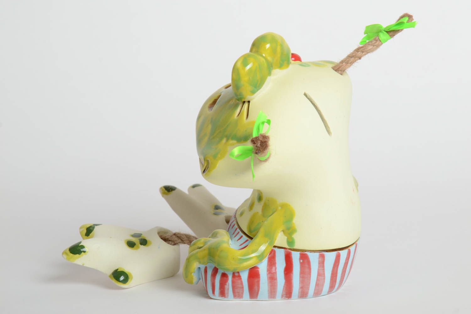 Tirelire céramique faite main Figurine grenouille verte Cadeau original photo 5