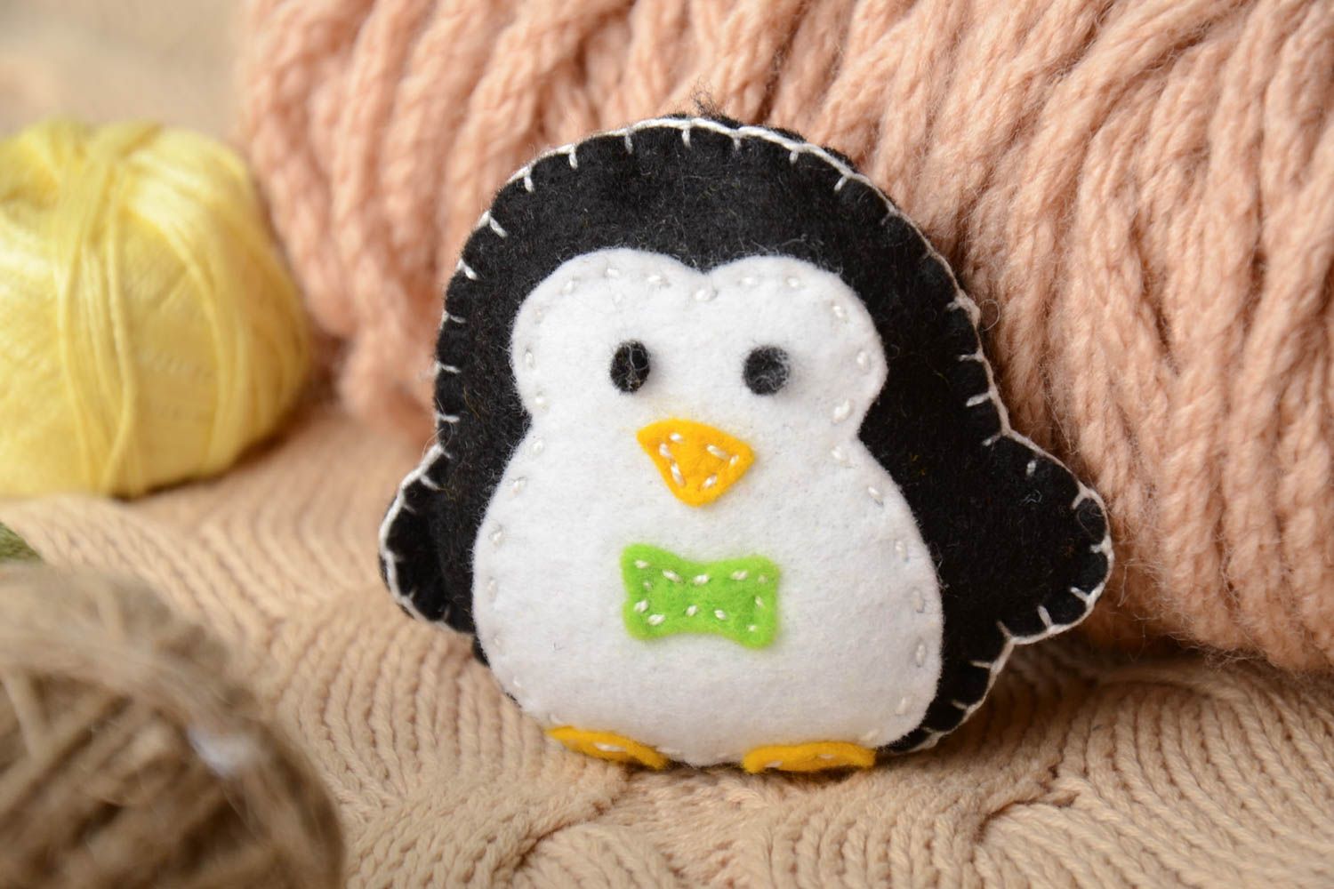Handmade small black and white felt soft toy penguin for children and decor photo 1