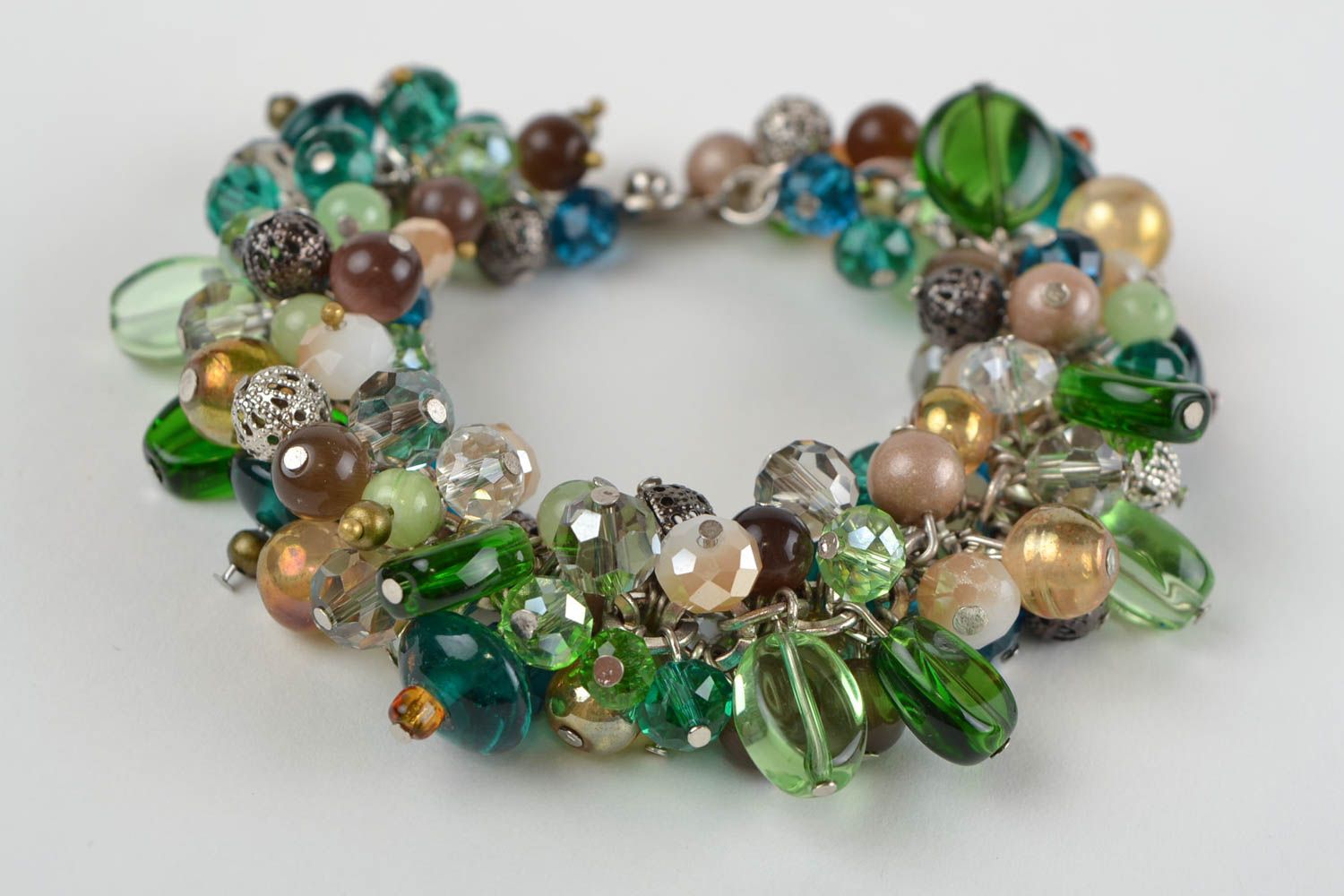 Handmade green natural stone designer jewelry set necklace bracelet earrings photo 4