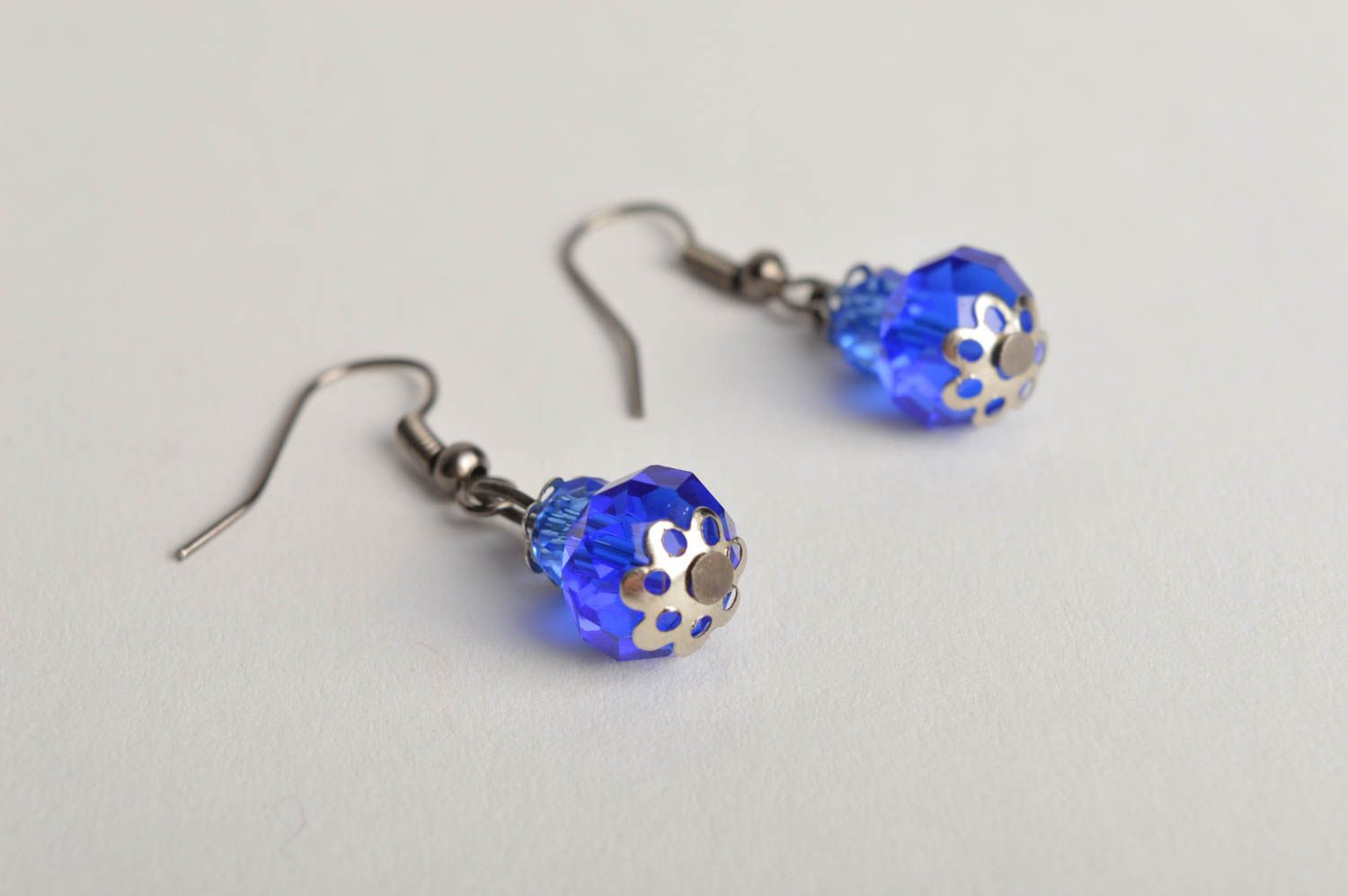 Handmade beaded blue earrings elegant tender earrings stylish accessory photo 2