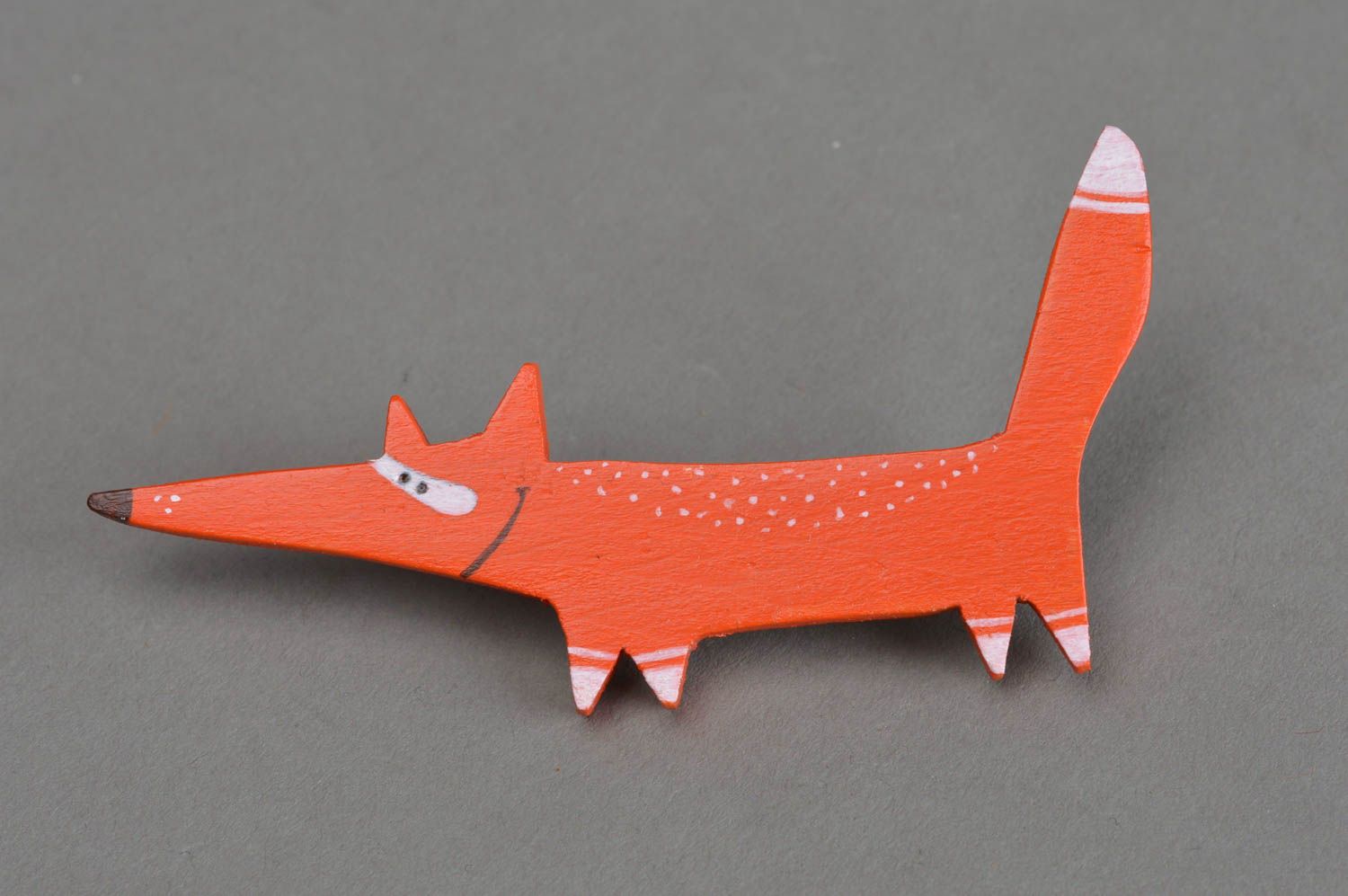 Künstlerische Brosche Fuchs aus Holz klein mit Nadel interessant lustig handmade foto 1