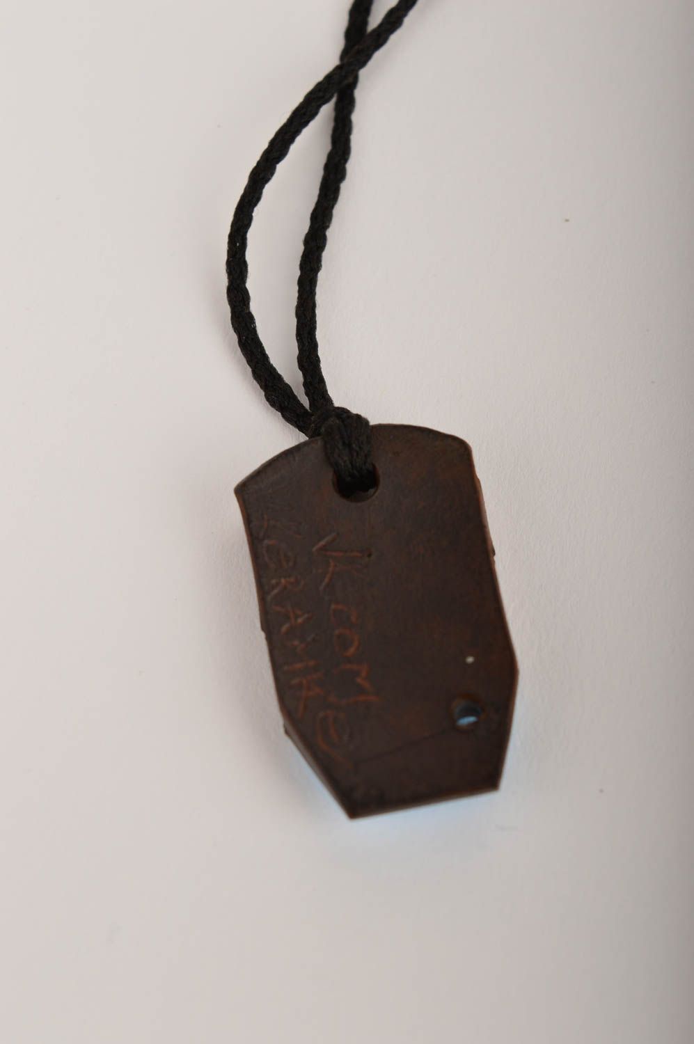 Handmade designer pendant unusual neck accessory pendant made of clay photo 5