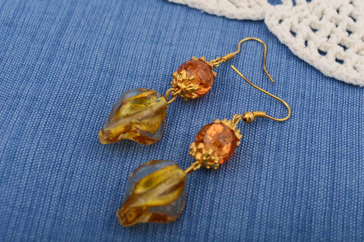 Handmade beautiful designer earrings made of Venetian glass with charms photo 1