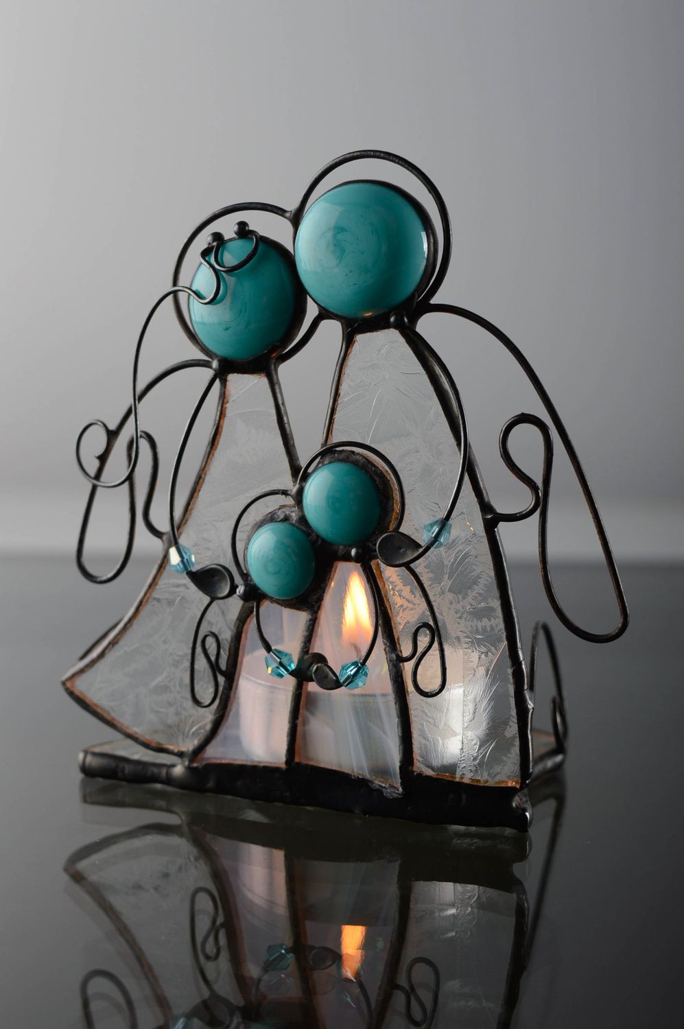 Glass and copper wire candlestick Family Happiness photo 1