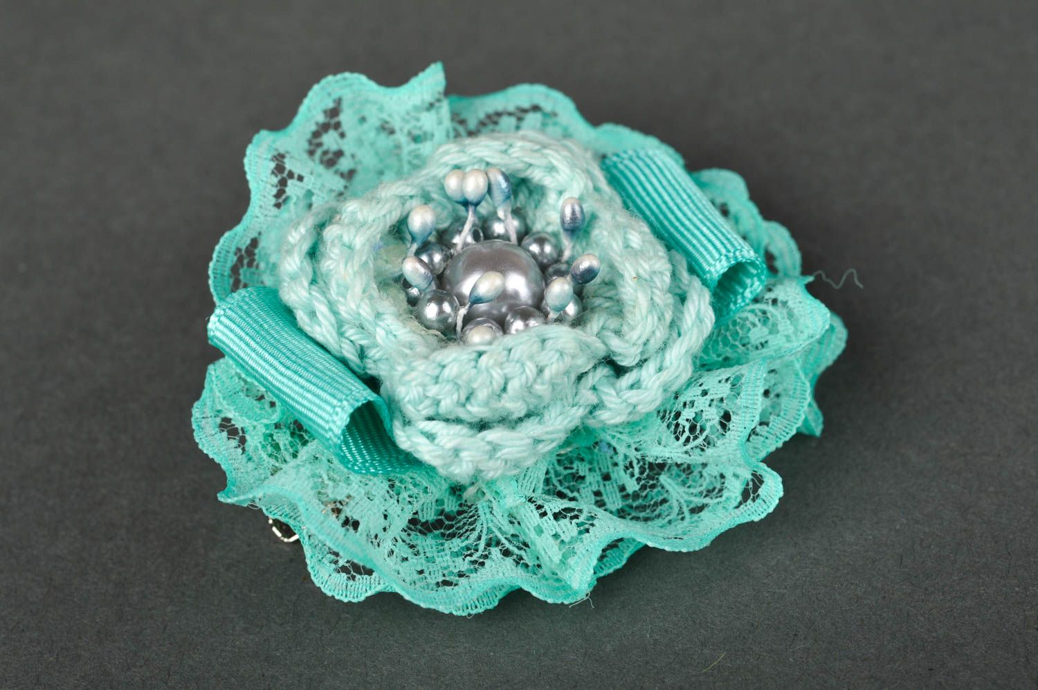 Handmade brooch crochet brooch crochet brooch pin with lace mint flower brooch photo 2