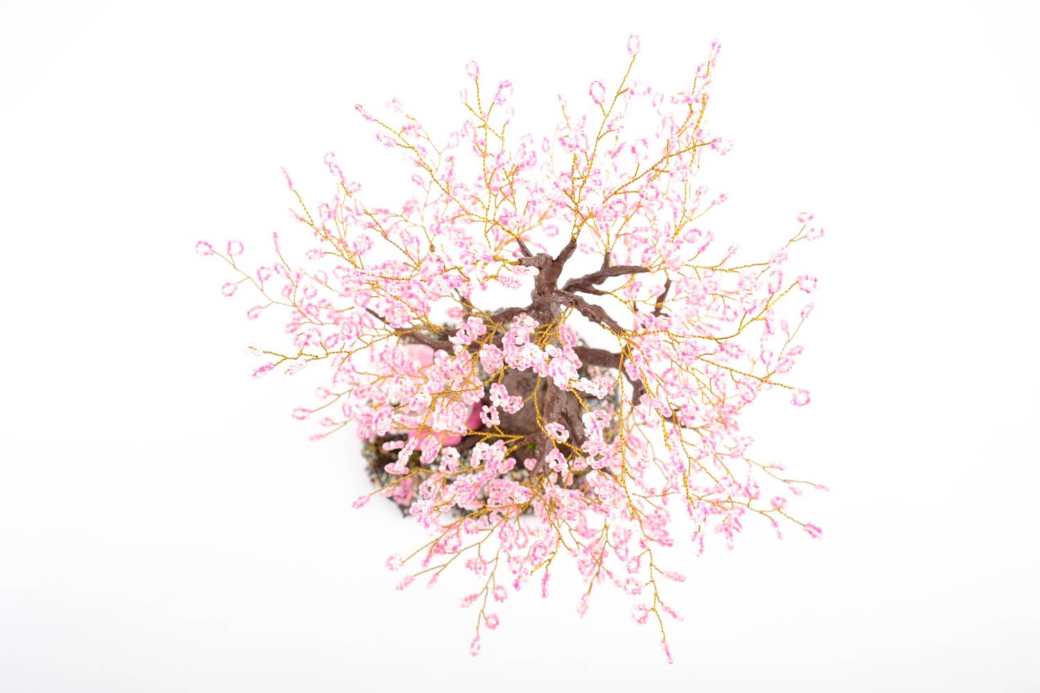 Бисерное дерево сакура с фигурками мышей розовое красивое небольшое хэнд мейд фото 4