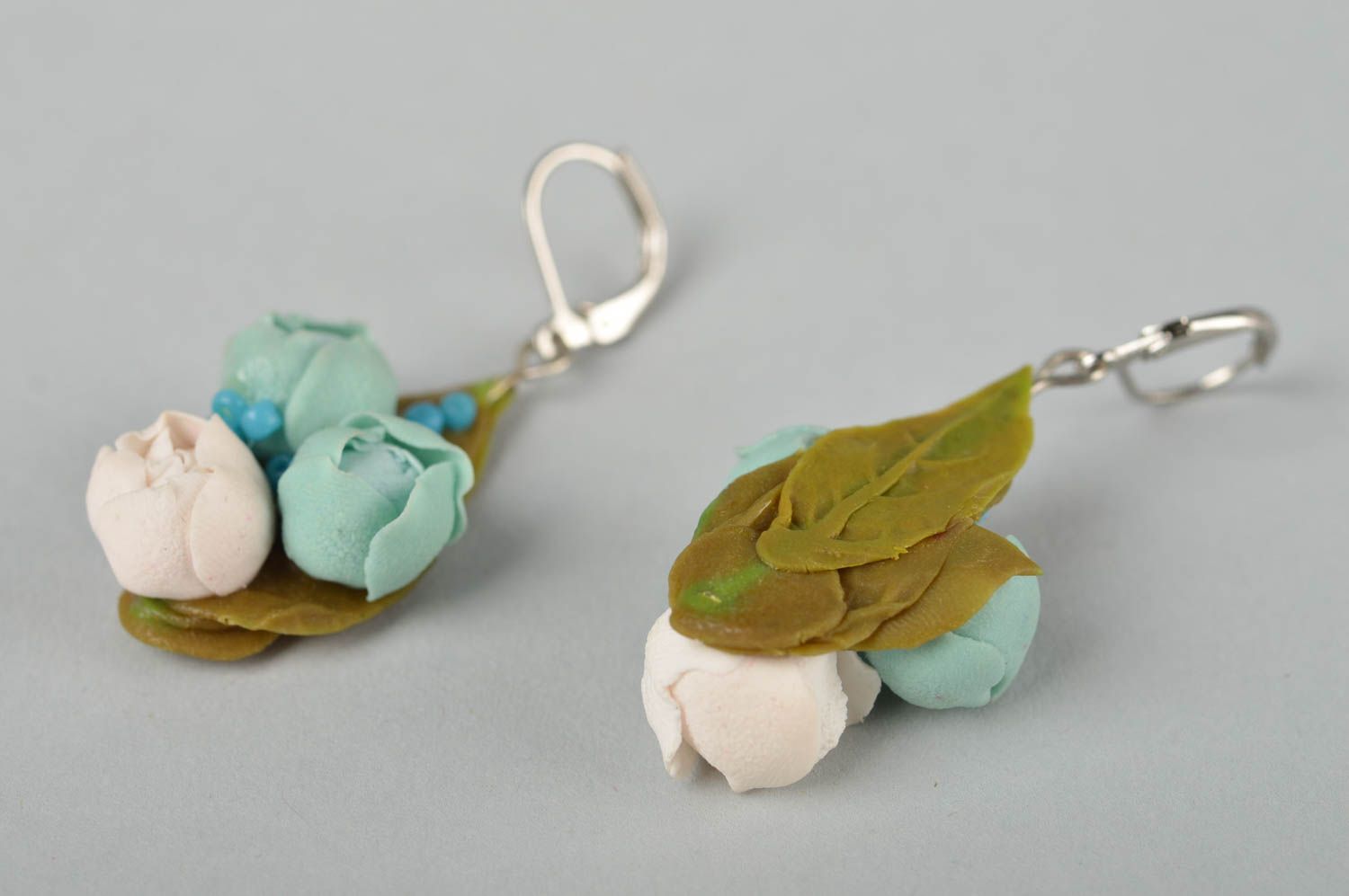 Handmade polymer clay earrings plastic earrings with flowers designer jewelry photo 4