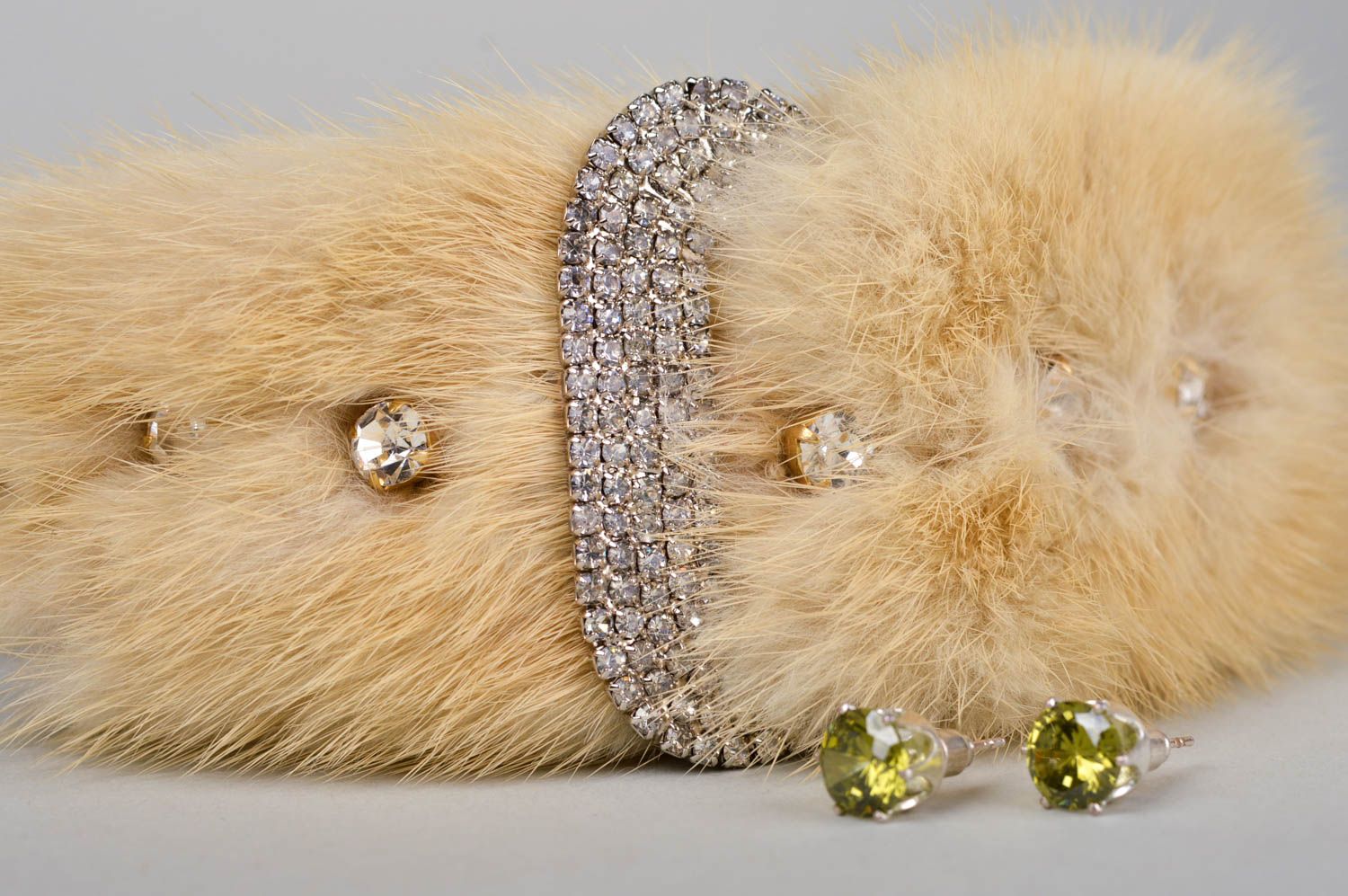 Women accessories handwork fur headband stud earrings designer fashion gift idea photo 4