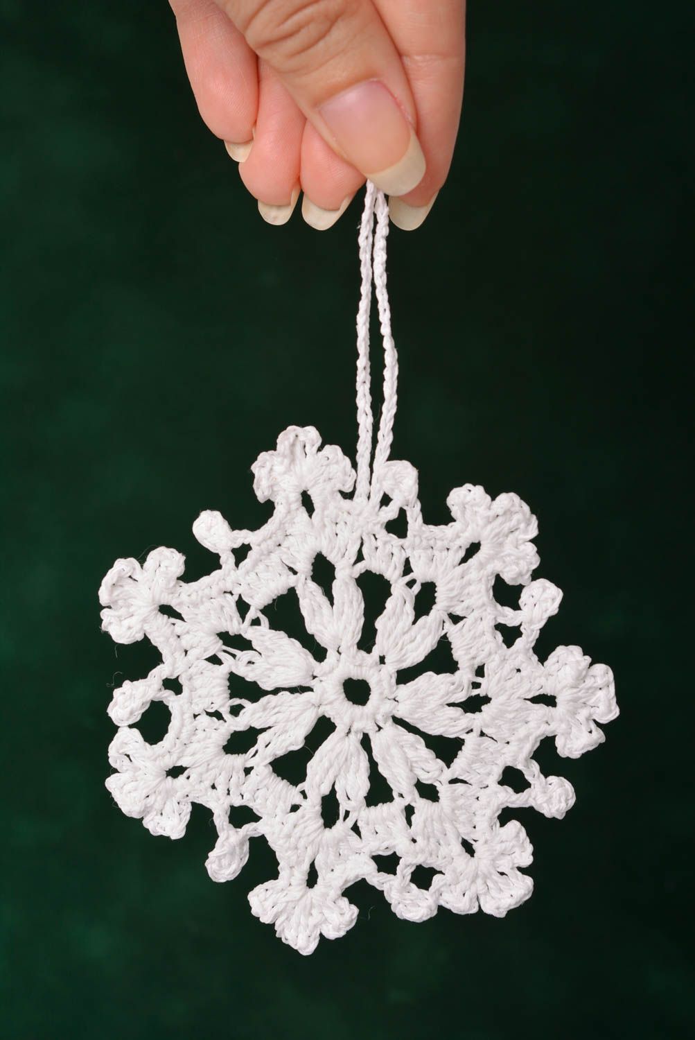 Handmade toy unusual toy for New Year tree decorative toy crocheted snowflake photo 3
