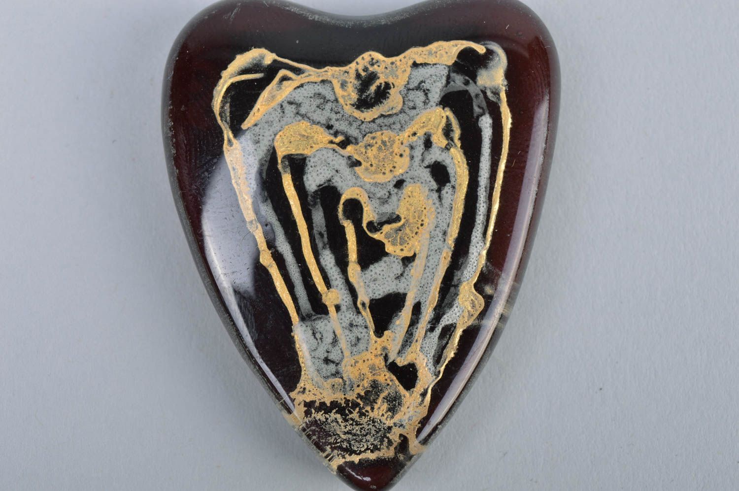 Handmade dark heart shaped designer fused glass fridge magnet for interior decor photo 4