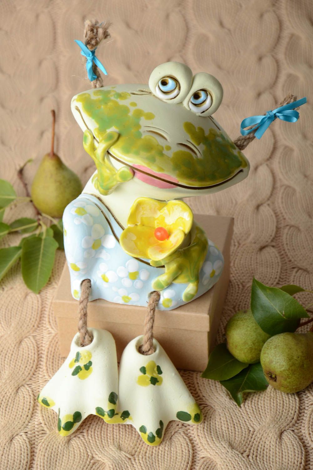 Handgemachte Keramik lustige Spardose Ton Deko Spardose für Kinder Frosch foto 1