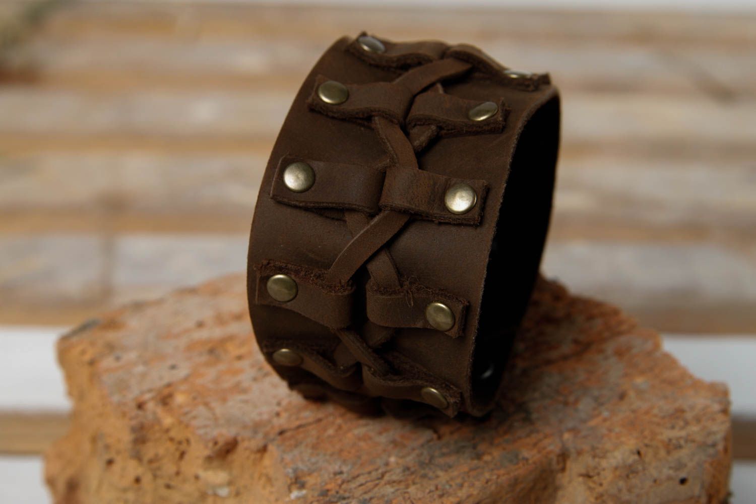 Bracelet cuir fait main Bracelet design large marron Accessoire en cuir photo 1