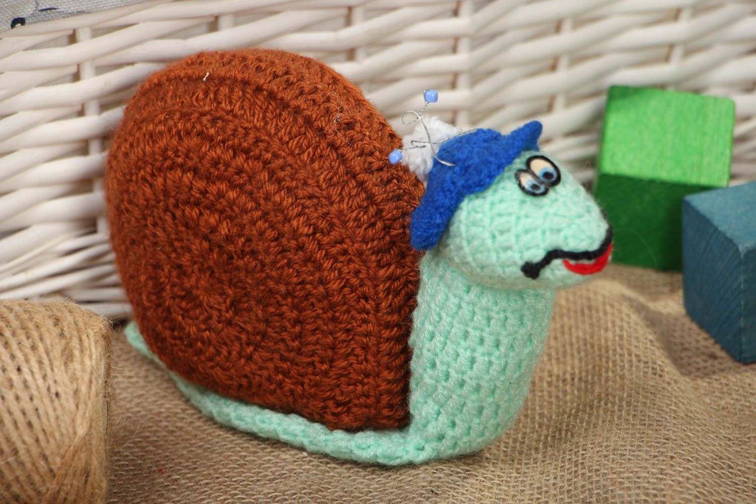 Peluche artisanale tricotée en laine Escargot photo 5
