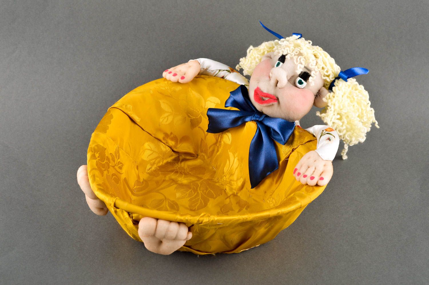 Beautiful handmade rag doll candy bowl textile basket decorative soft toy photo 1