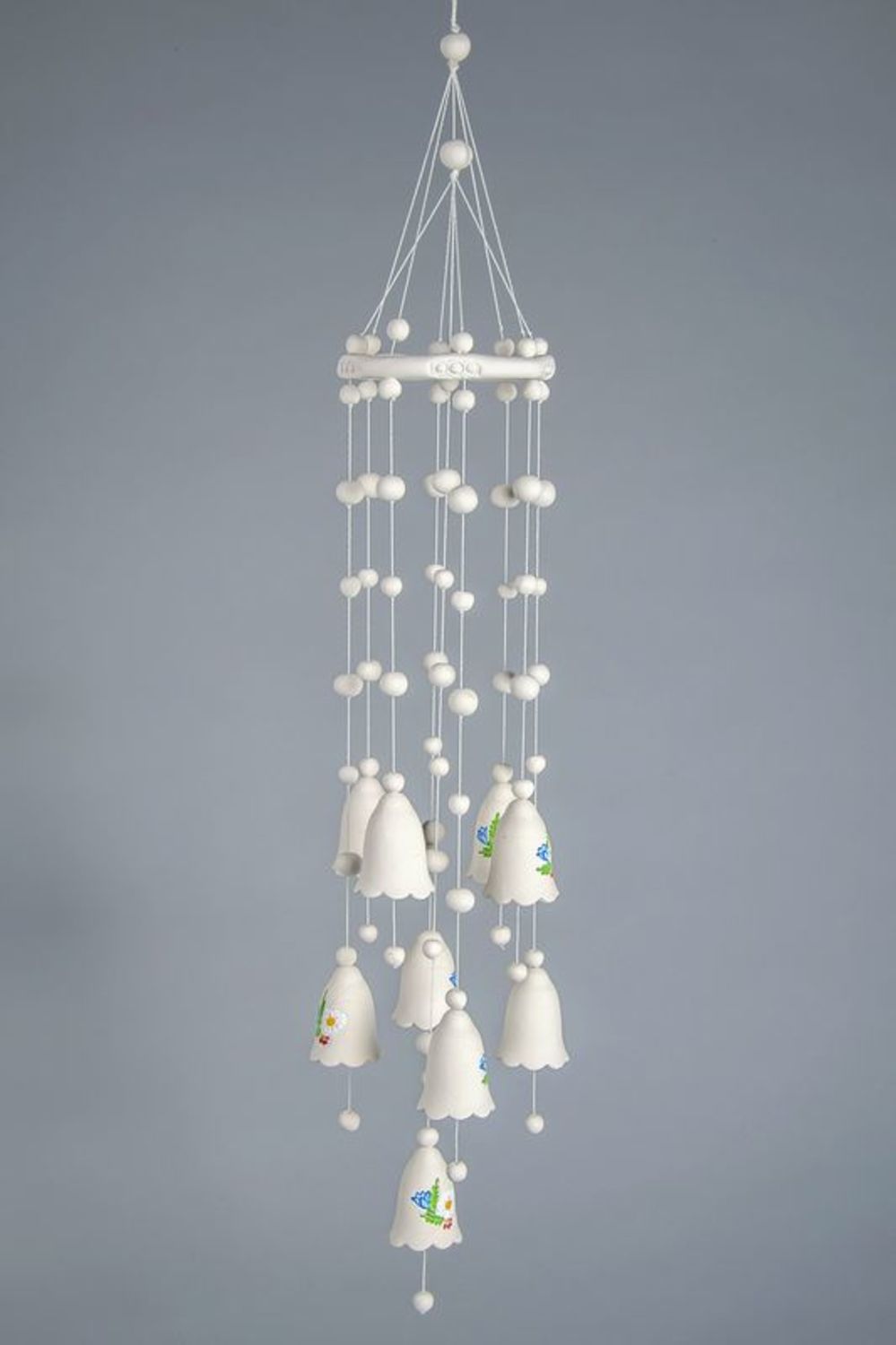 Ceramic hanging bells with beads photo 1