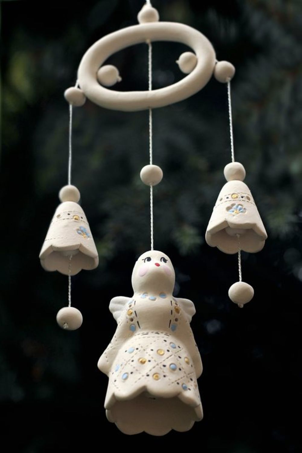 Ceramic hanging bells with angel photo 2