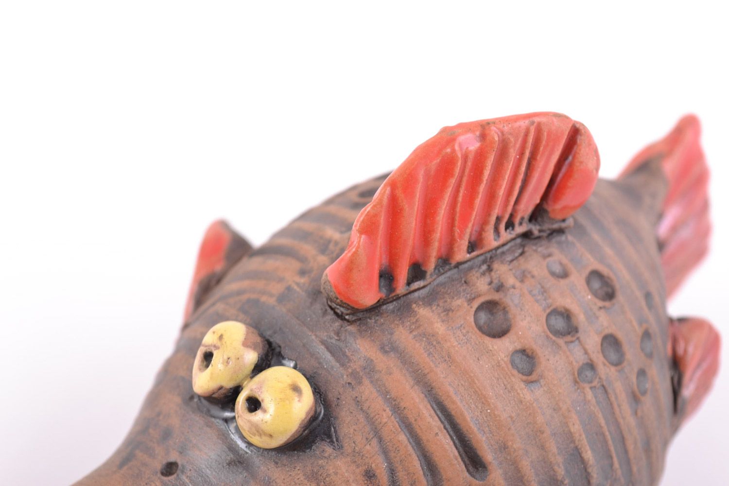 Handmade designer glazed ceramic figurine of fish for table decoration photo 4