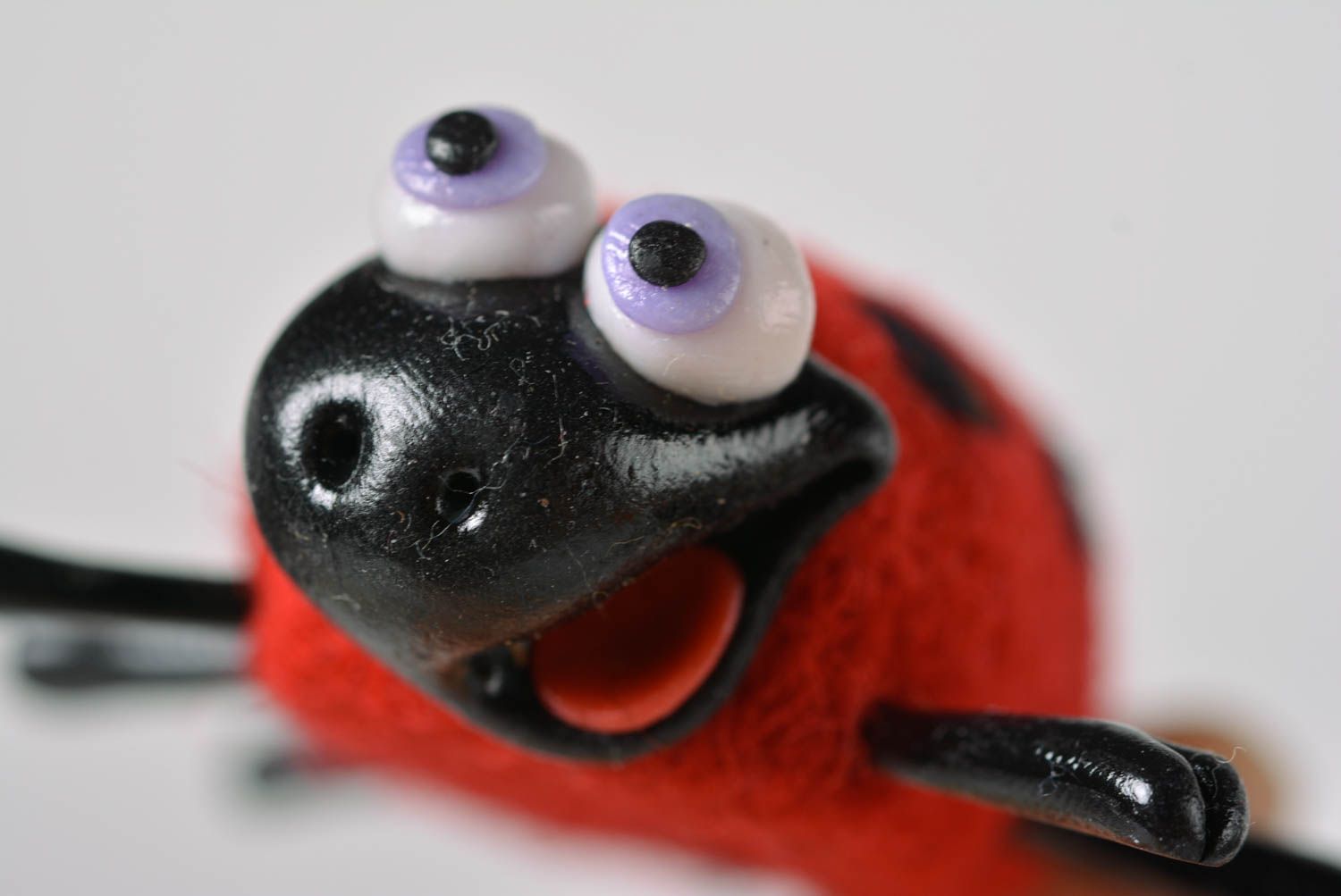 Handmade plastic toy ladybug designer figurine unusual woolen statuette photo 2