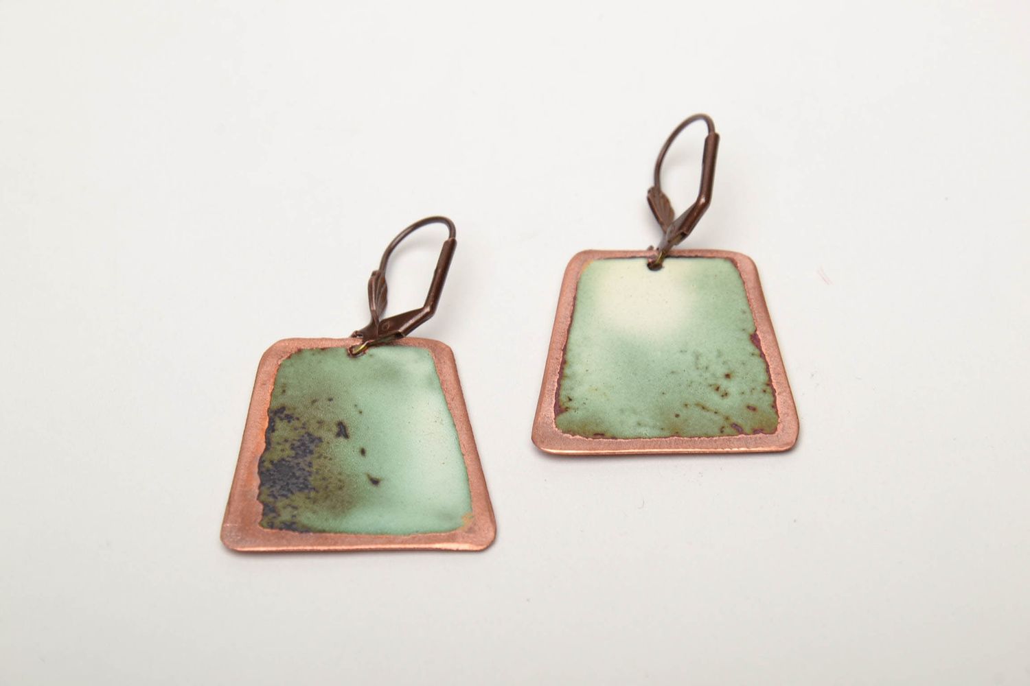 Enamel painted copper earrings of unusual shape photo 5