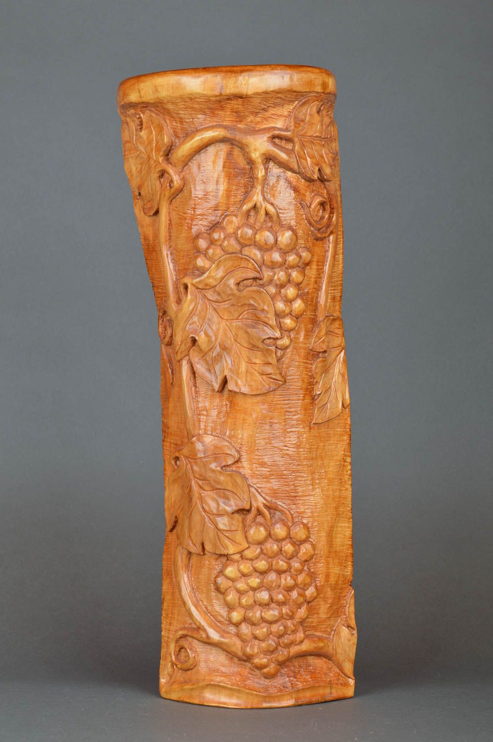 Objet sculpté en bois verni brun fait main joli original décoratif Vigne photo 2