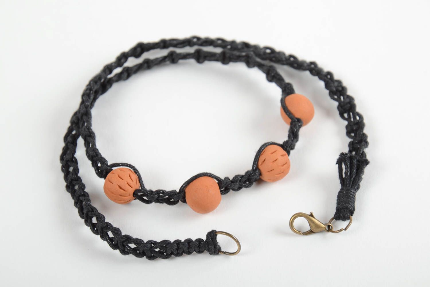 Bracelet textile Bijou fait main noir lacet perles céramiques Accessoire femme photo 4