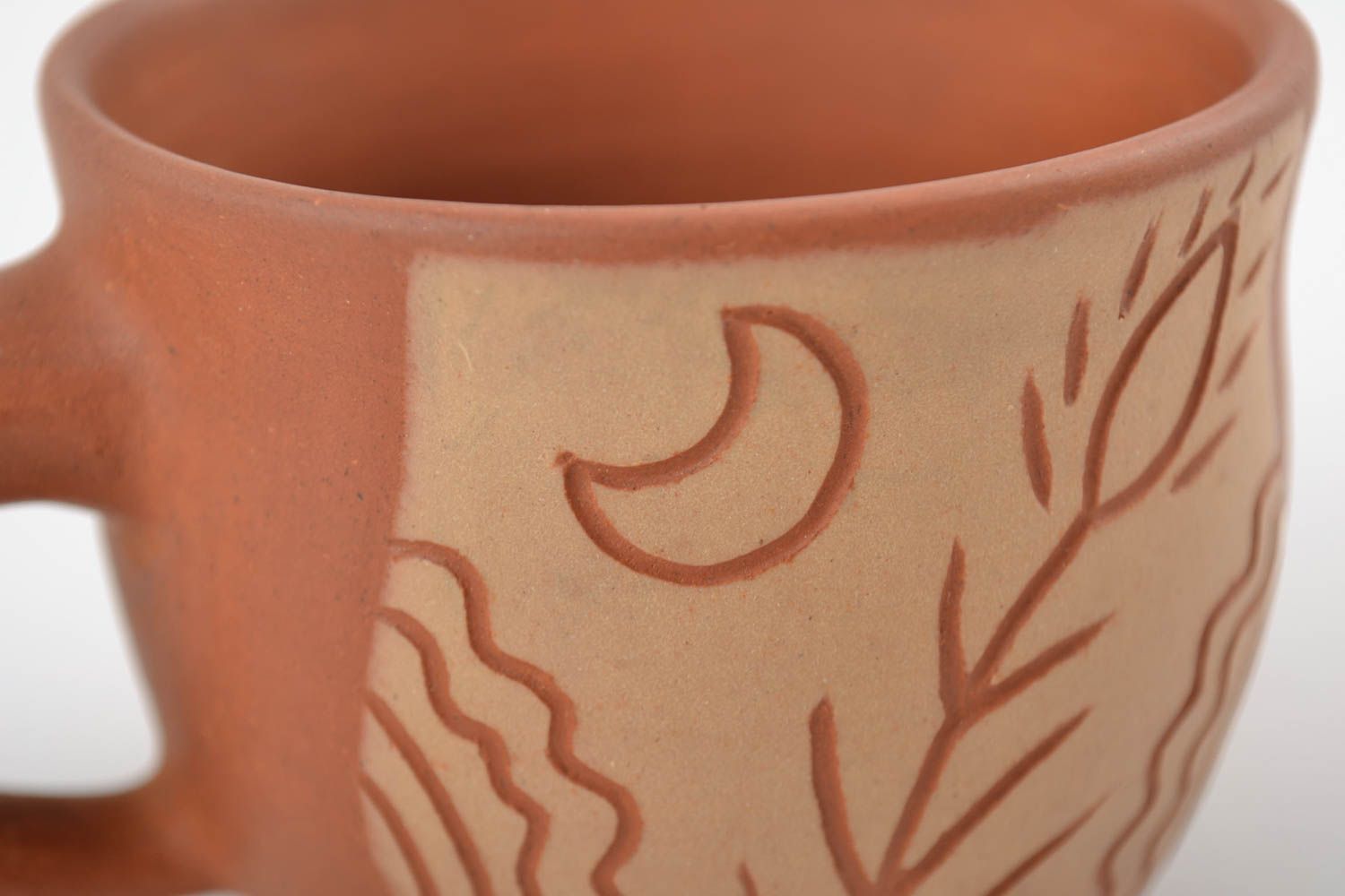 Handgemachte Keramik Tasse für Tee oder Kaffee klein 180 ml in Braun mit Muster foto 4
