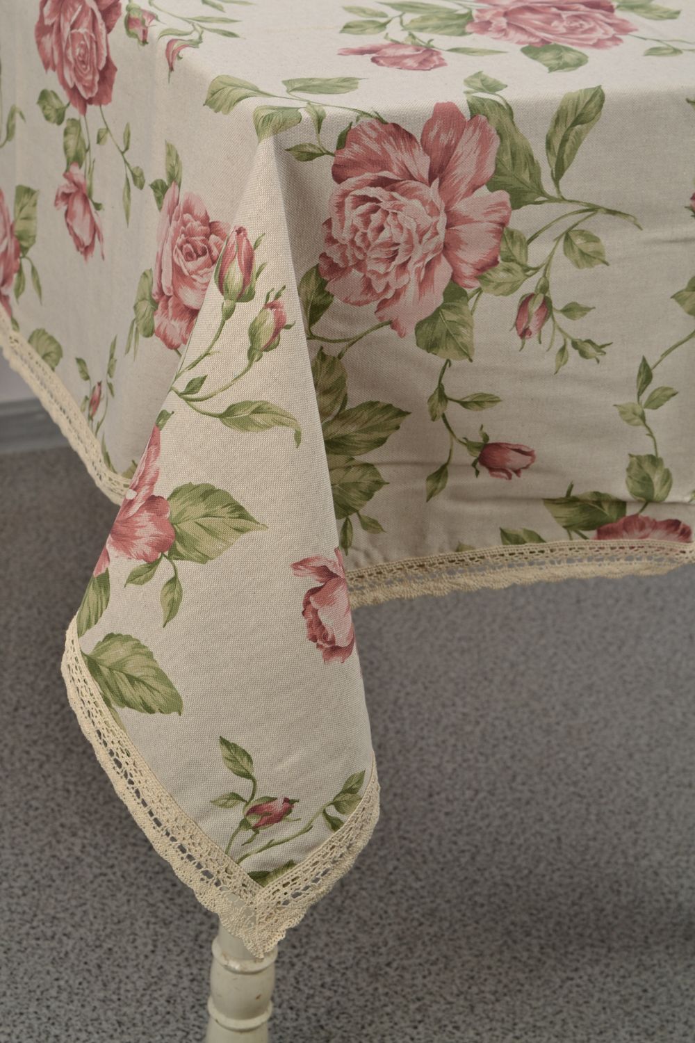 Nappe rectangulaire en coton et dentelle motif floral faite main grande taille photo 1
