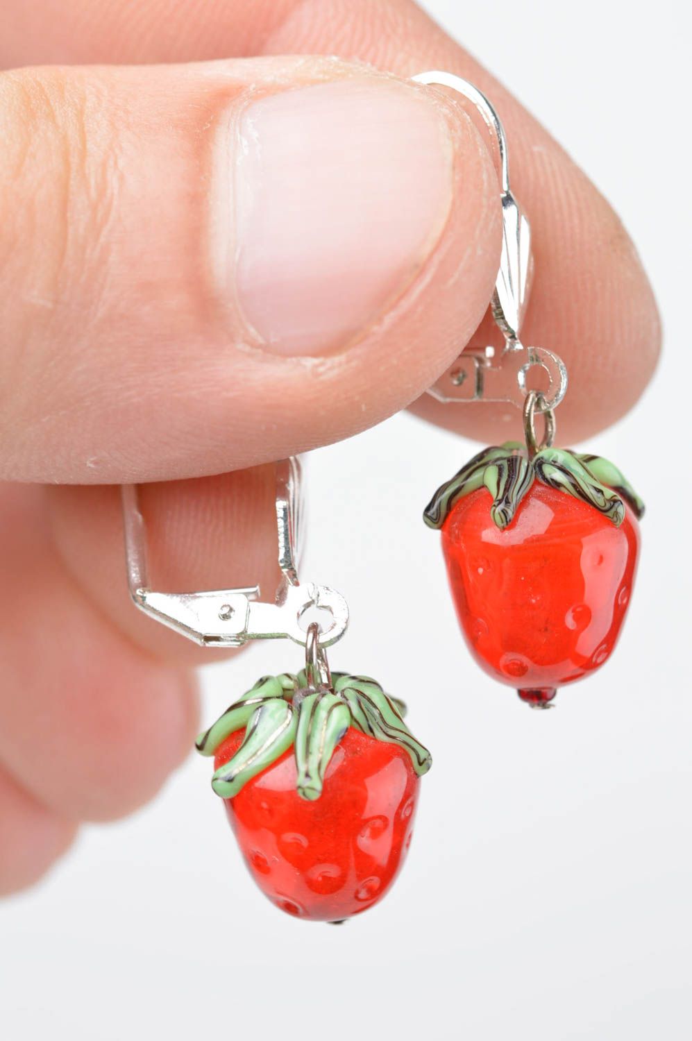 Handmade Glas Ohrringe Damen Schmuck Accessoire für Frauen rote Beeren lustig foto 5