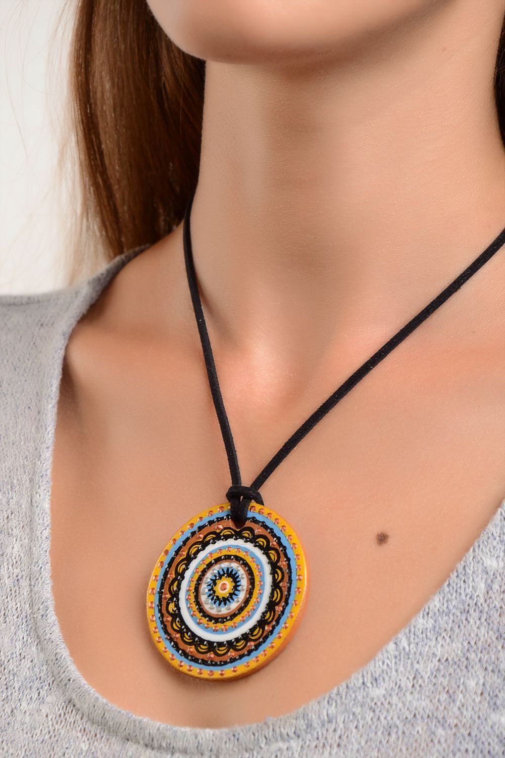 Pendant necklace handmade necklace ceramic jewelry ethnic jewellery   photo 1