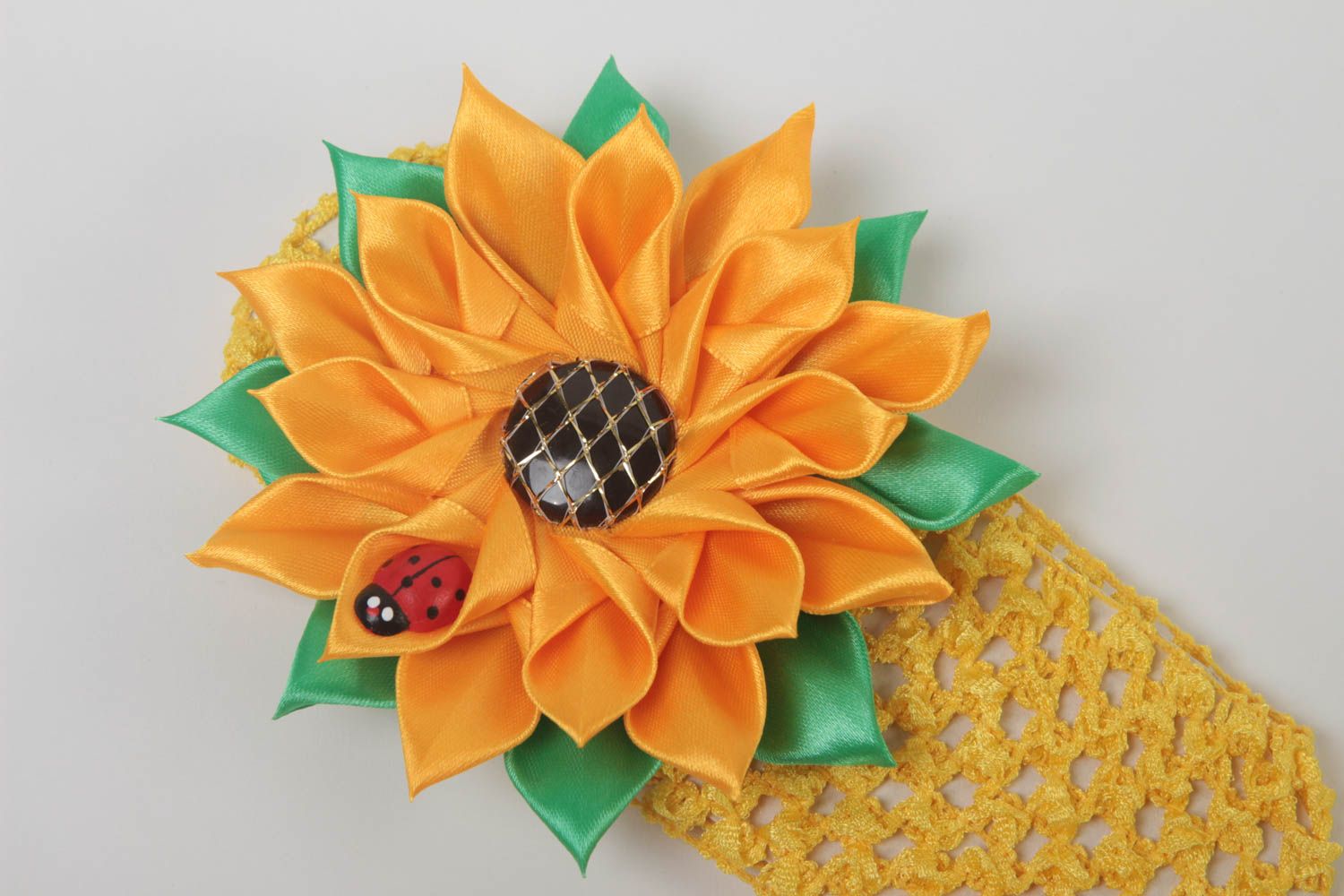 Оригинальная детская повязка для волос с цветком ручной работы Подсолнух фото 3