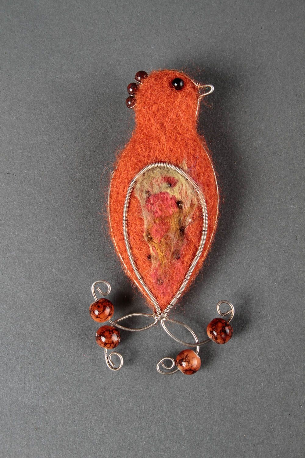 Broche oiseau orange Bijou fait main en laine feutrée Cadeau femme mode photo 3