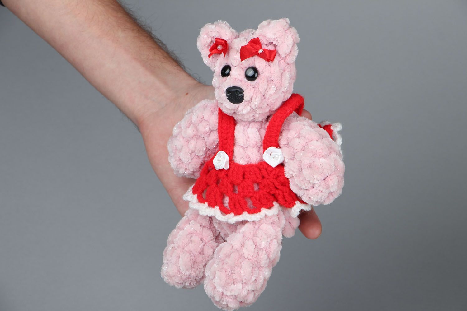 Crocheted soft toy Pink Bear photo 4