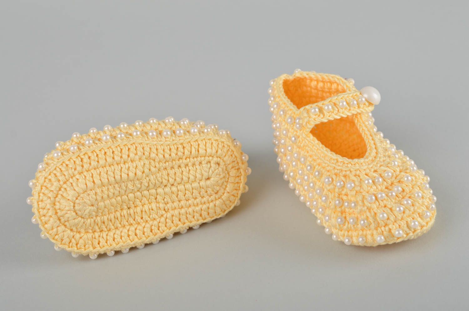 Пинетки туфельки ручной работы теплые пинетки вязаные туфельки оранжевые фото 2