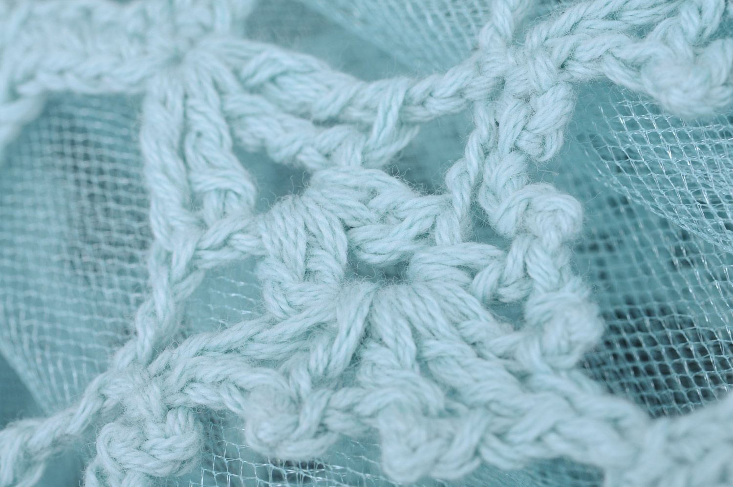 Robe bleue pour fille tricotée en coton au crochet ajourée avec noeud faite main photo 5