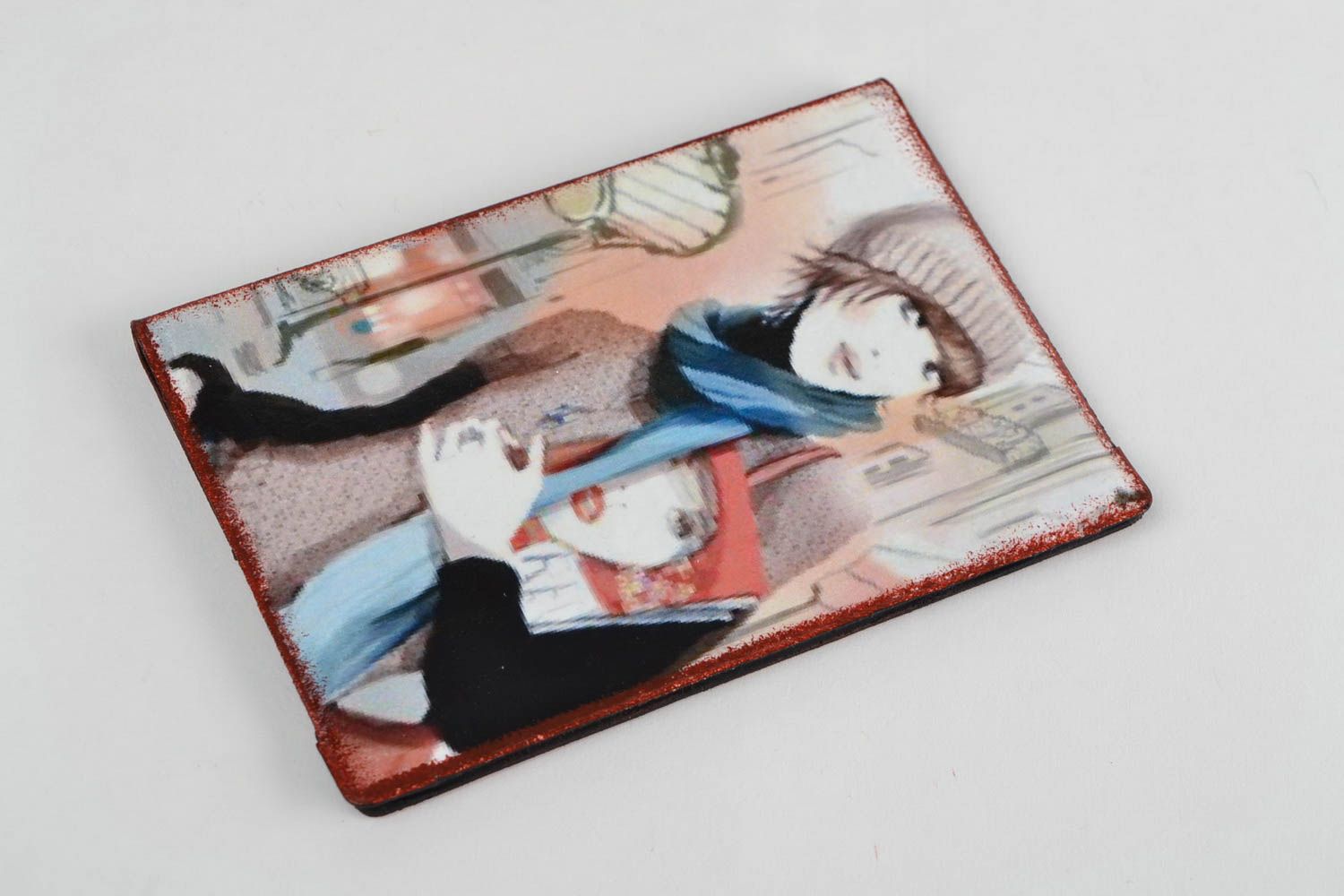 Grelle künstlerische handgemachte Decoupage Passhülle aus Kunstleder junge Frau foto 4