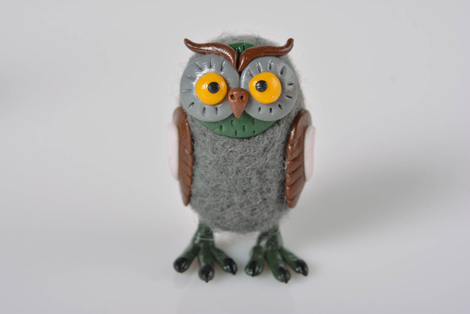 Woolen handmade grey owl unusual designer statuette cute tiny figurine photo 5