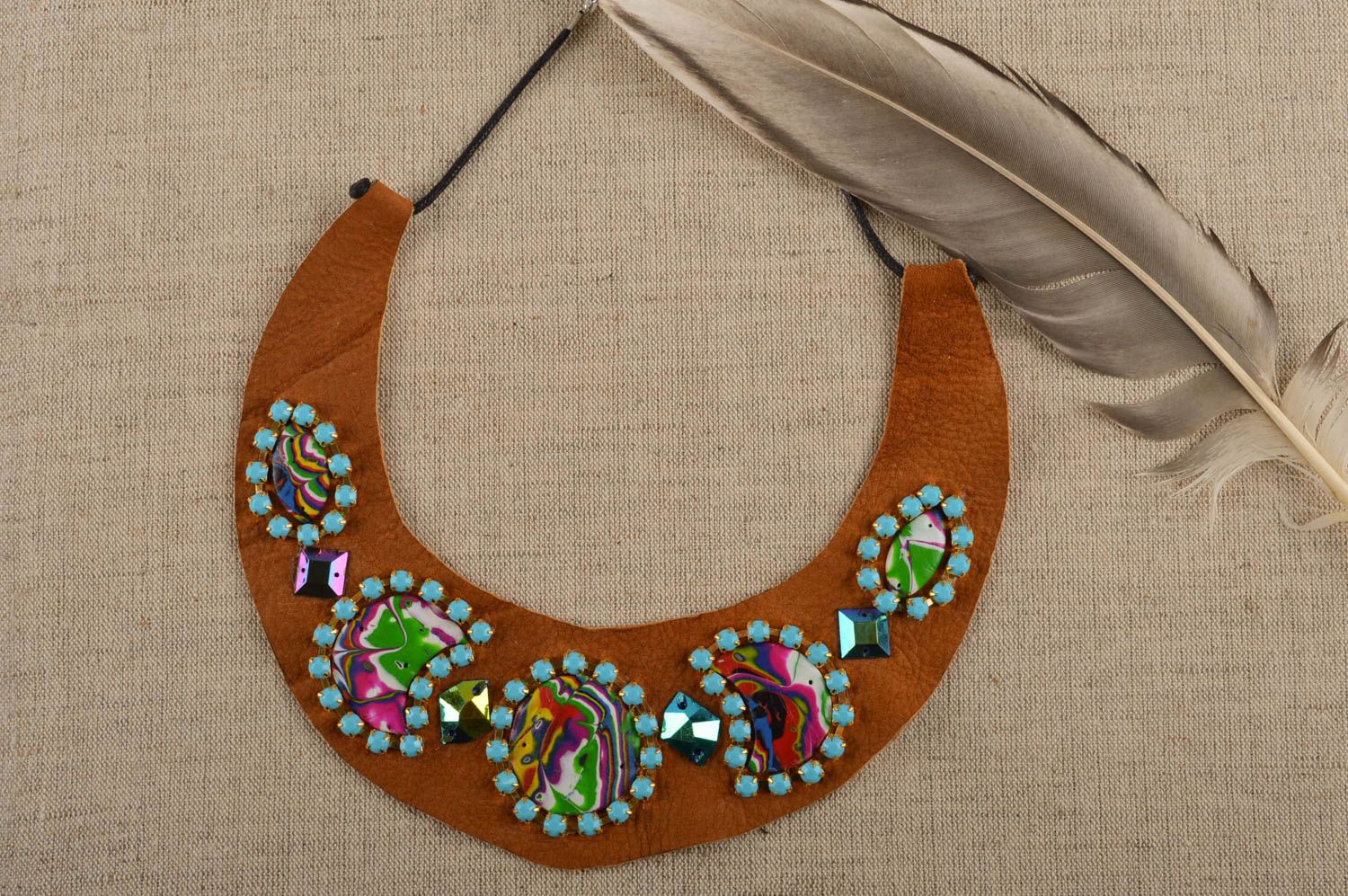 Brown leather accessory handmade stylish necklace female cute necklace photo 1