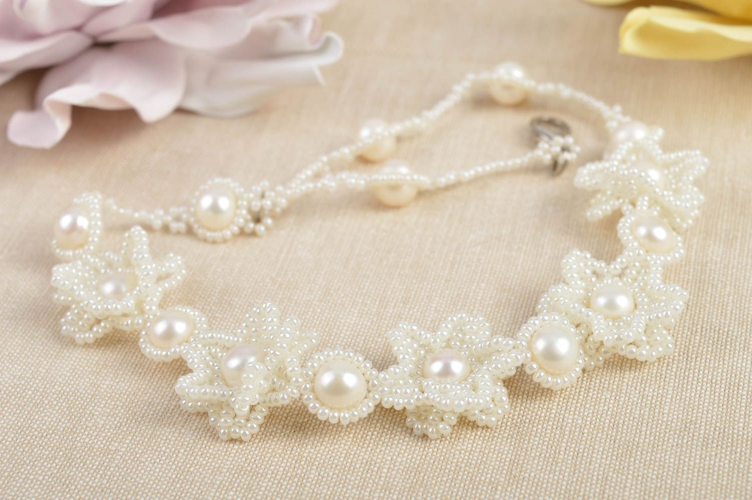 Wedding designer seed beads necklace handmade bijouterie accessory for woomen photo 1