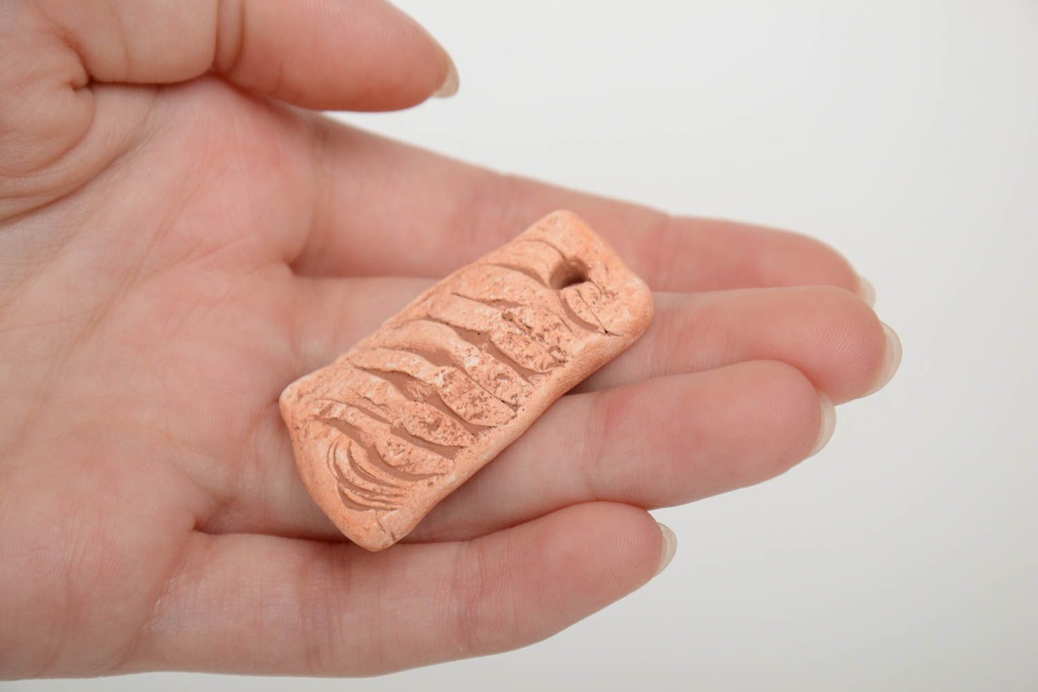 Squared handmade relief clay blank for pendant making DIY jewelry photo 5