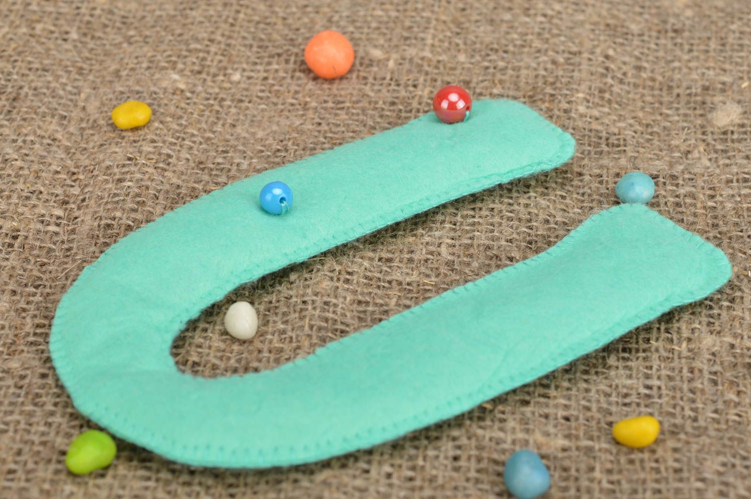 Handmade cute small decorative mint colored letter made of felt with beads photo 2