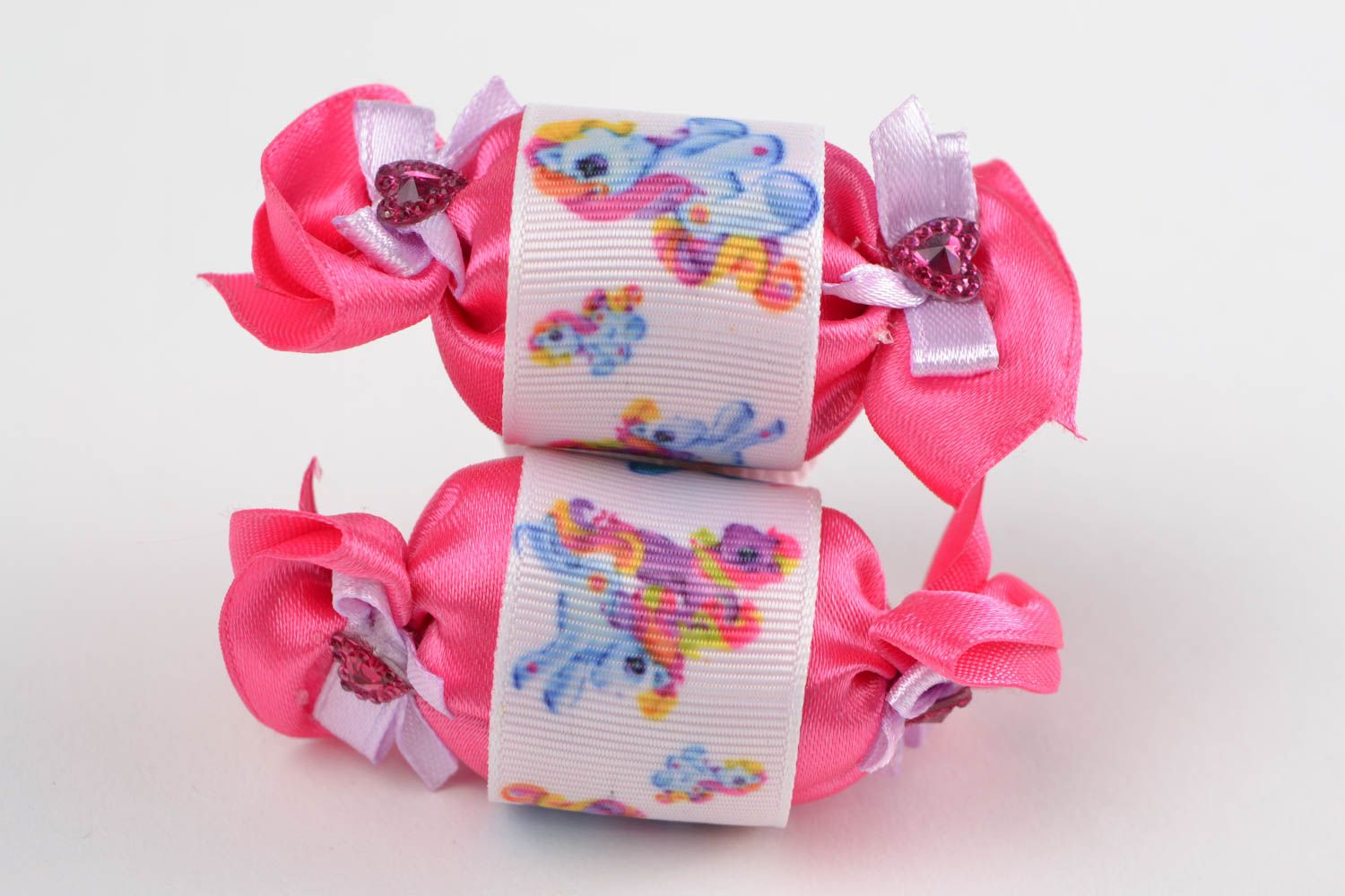 Set of bright handmade designer fabric hair ties for children 2 pieces photo 3