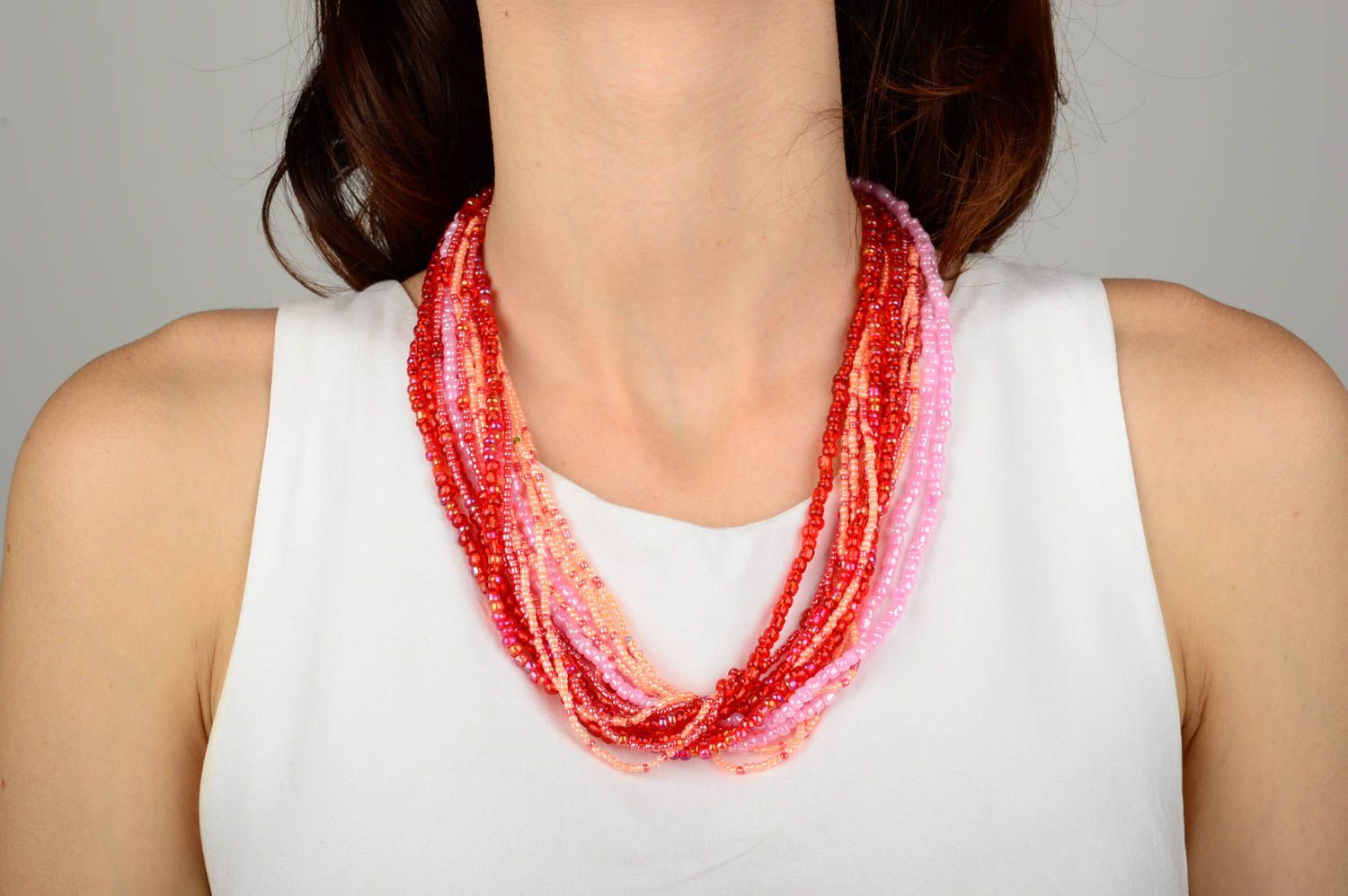 Collier perles rocaille Bijou fait main rouge multirang Accessoire femme design photo 5
