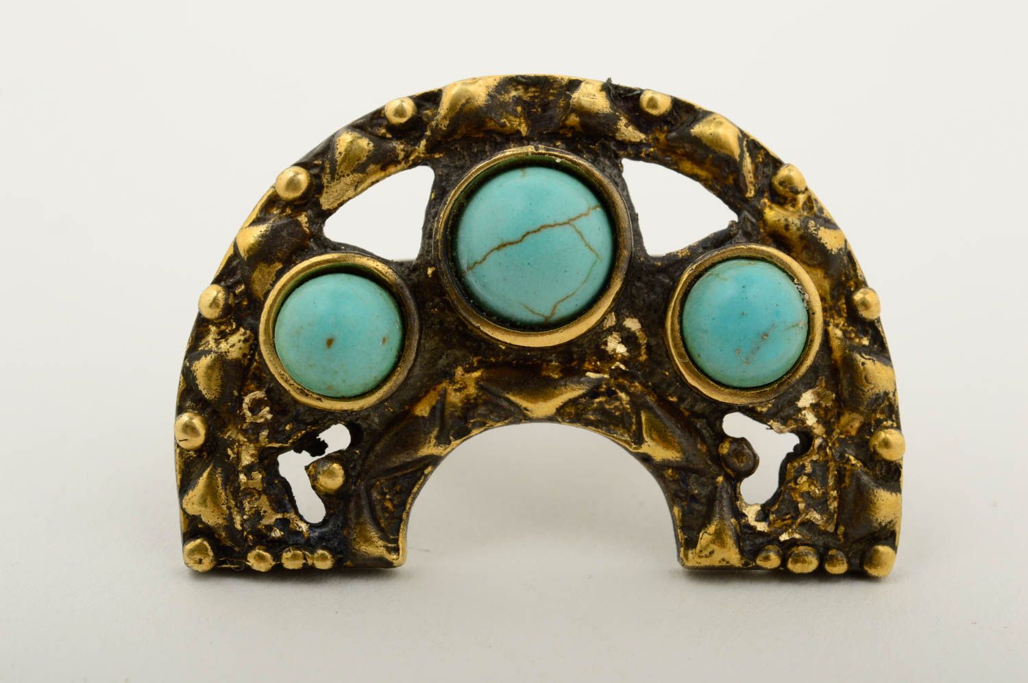 Handmade massive bronze ring jewelry with natural stone beautiful elegant ring photo 3