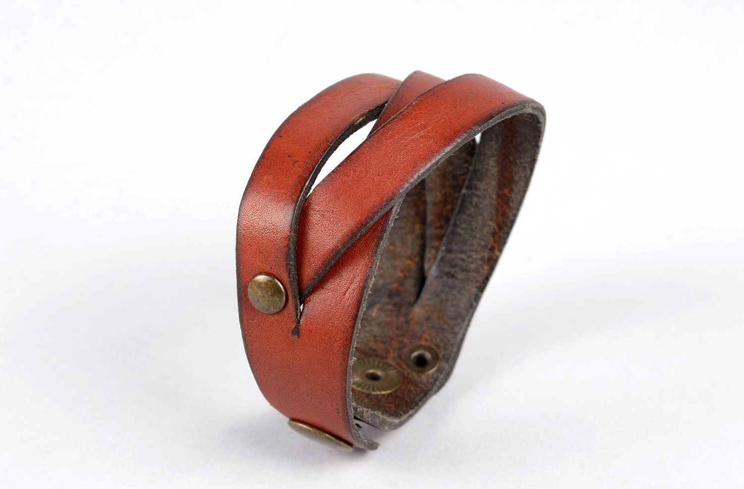 Кожаный браслет украшение ручной работы обмотка бижутерия из кожи рыжая фото 3