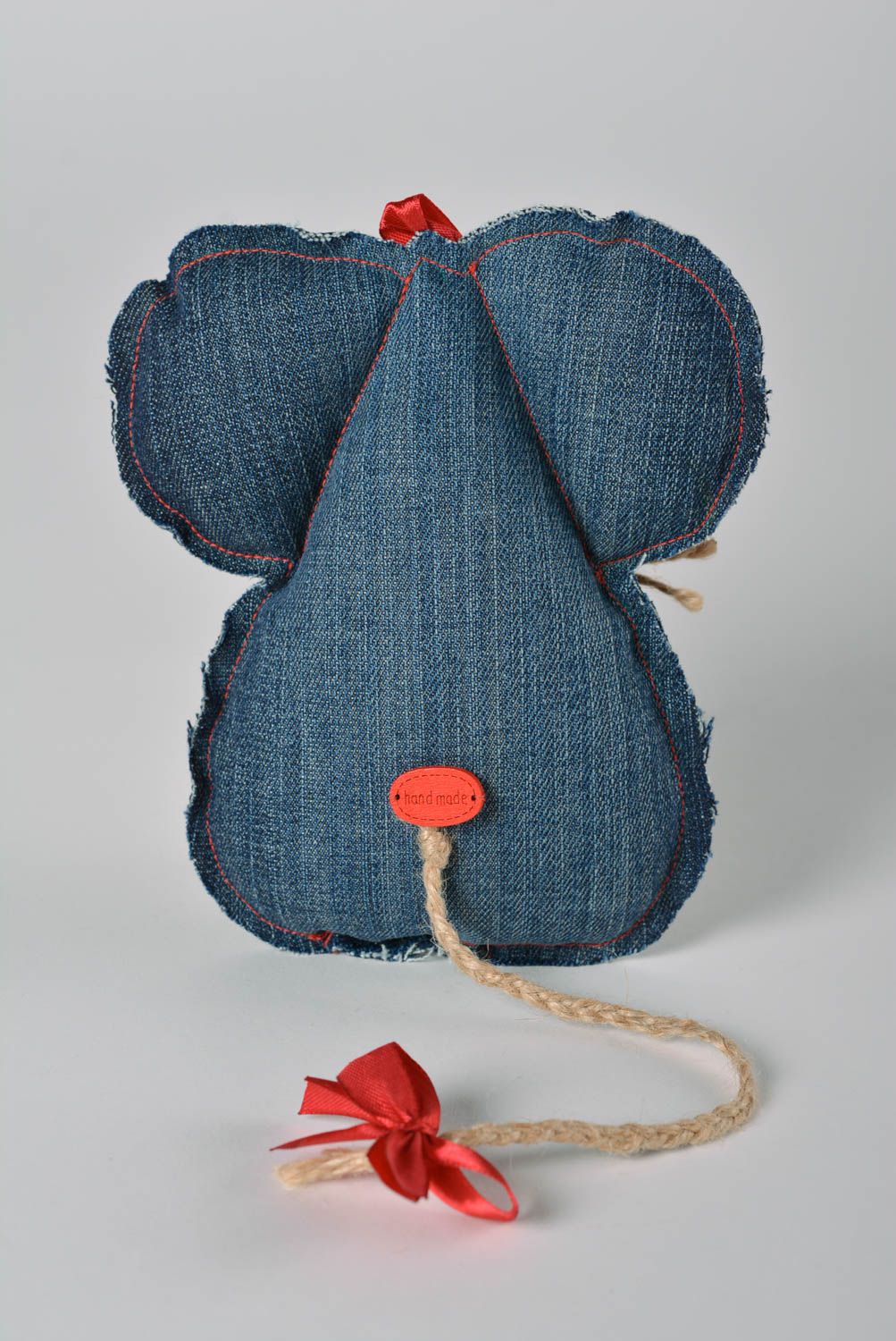 Jouet enfant Peluche souris fait main Cadeau original en jean et lin décoration photo 3