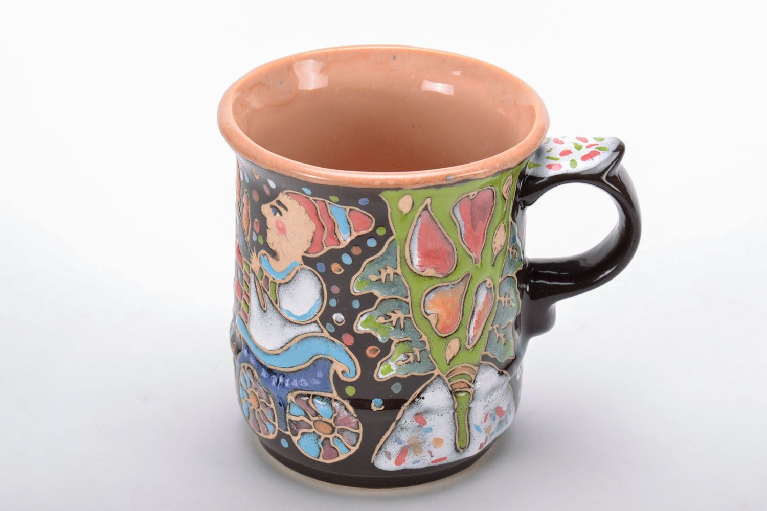 8 oz porcelain glazed clay coffee mug with hand-painted horse pattern photo 2