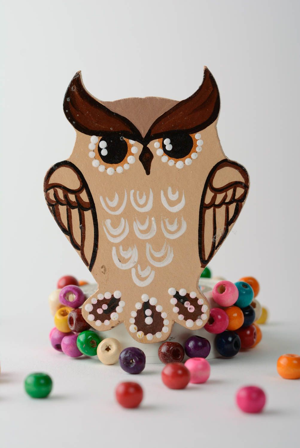 Handcrafted plywood refrigerator magnet in the form of owl photo 2