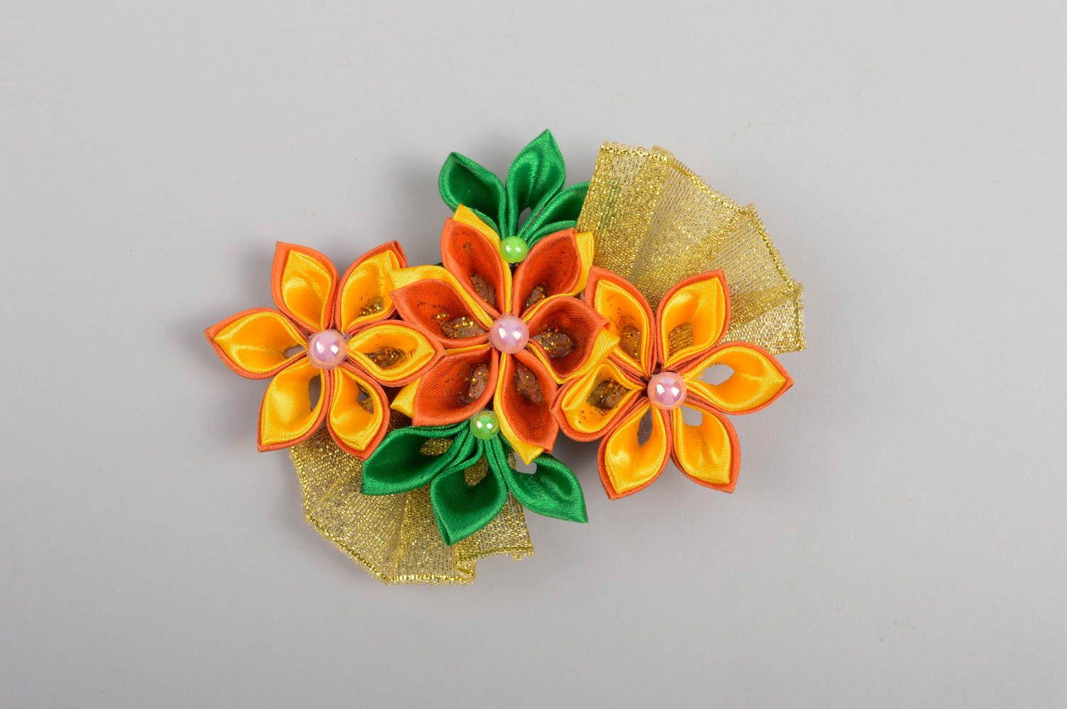 Orange Blume Haarspange handgemachter Schmuck Accessoire für Mädchen grell  foto 5